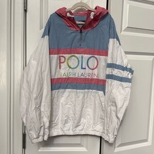 Polo Ralph Lauren Jacket Womens Medium Color Block Windbreaker Pullover 1/4 Zip